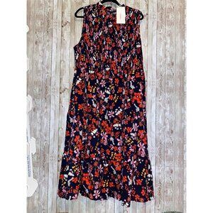 Bloomchic Floral Sleeveless Smocked Long A-line Dress Plus Size 22-24 Blue Red